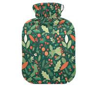 Christmas Mistletoe Green Leaves and Berries Hot Water Bottles with Soft Cover, 1L Hot Compresses for The Body for Sore Muscle