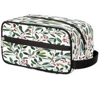 Christmas Mistletoe Red Berries Leaves Toiletry Bag Organizer Wash Bag Cosmetic Makeup Bag Storage Pouch Travel Case for Women Men Boys Girls