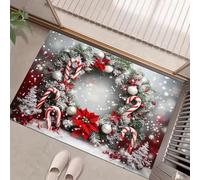 Christmas Mistletoe Wreath Small Area Rug 50X80Cm Non-Slip Faux Wool Door Mat Indoor Washable Snowflakes Candy Entryway Rug Charcoal Gray Low Pile Floor Mat For Entrance Bedroom Bathroom Kitchen