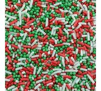 Christmas Mixed Sprinkles - 100g of Red, White & Green Edible Cake Sprinkles Toppers Decorations, 100s 1000s Mini Balls Nonpareils Strands Festive Mix