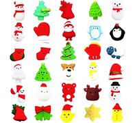 Christmas Mochi Squishy Toys,30 Pack Mini Kawaii Stress Squeeze Toy Moji Toys Christmas Squishies Mochies Fidget Toys for Xmas Party Bag Fillers Kids Girls Boys Birthday Gift,Christmas Stocking Filler