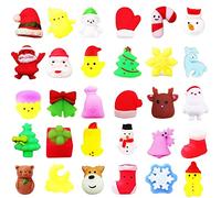 Christmas Mochi Squishy Toys for Kids, Girls, Boys - 30 Pack Moochies Squeeze Soft Fidget Toy, Mini Kawaii Moji for Xmas Party Favors, Treat Bags, Stocking Filler Gifts