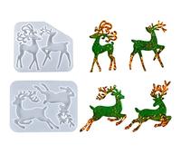 Christmas Mold, 2pcs Elk Shaped Christmas Resin Moulds Silicone Moulds for Resin Casting Christmas Decorations Moulds Crystal Epoxy Resin Mold for Christmas Tree Decorations DIY Crafts Gifts