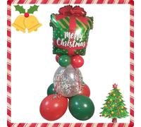 Christmas Money Balloon stand kit with Clear Stuffing, Foil, 12-inch and 5-inch Latex Balloons, Ribbons, Complete DIY Set (Present)