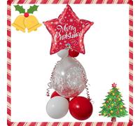 Christmas Money Balloon stand kit with Clear Stuffing, Foil, 12-inch and 5-inch Latex Balloons, Ribbons, Complete DIY Set (Red Star)