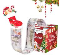 Christmas Money Gift Box, Christmas Pull Surprise Gift Boxes with 50P Transparent Bags Money Gift Box for Xmas Parties for Kids & Adults Money Case Novelty Festival Cash Drawer