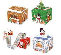 Christmas Money Gift Box - Party Surprise Pull Cash Box, Money Box Cash Gift Pull, with Pull Card & 30 Transparent Cash Bags, Fun Christmas Cash Storage Box, for Boys Girls Adults (4Pcs)