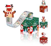 Christmas Money Gift Boxes, Christmas Money Box for Kids/Adults, Element Patterns Mo ney Gift Ideas，Gifts Box with Xmas Card and Transparent Bags