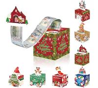 Christmas Money Pull Box,Christmas Money Gift Box Pull Surprise Money Pull Pouch for Kids/Adult,Xmas Money Box for Cash,Money Cake Pull out Cash with Xmas Card and 50P Bags,Money Reveal Box Xmas Party