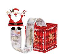 Christmas Money Pull Box, Santa Cash Gift Surprise Box with Sleeves | Pull-out cash surprise box | Includes 50 clear sleeves | Santa topper included | Setup in under 3 minutes | 4.72in cube box