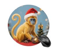 Christmas Monkey Mouse Pad Round Laptop Mouse Mat Cute Computer Mousepad Keyboard Pad Non-Slip Desk Pads for Gaming Office Work Home