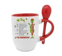 Christmas Monster Gift, My Day I Am Booked, Xmas Gift, Spoon Coffee, Tea Mug. (Red)