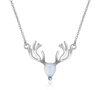 Christmas Moon Stone Deer Pendant Necklace for Women Elegant Silver | Anti Rust Finish, Lightweight Comfortable Touch, Elk Shape Design, Graceful Craftsmanship for Female Wear