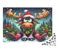 Christmas Moose Jigsaw Puzzles 1000 Piece Recycled Paper for Adults Puzzle for Adults Hard Difficult Challenging Family Game Fun Home Activity Great Gift Idea 70x50cm/1000pcs