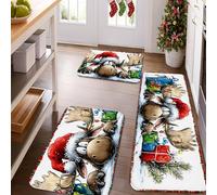 Christmas Moose Kitchen Mats for Floor, Cute Cartoon Holiday Soft Mats, Festive Cushioned Comfort Washable Non Slip Decor Rugs for Kitchen Sinks Laundryroom Bathroom 3pcs