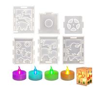 Christmas Moulds, 6-Piece Silicone Epoxy Resin Casting Mould for Crafts, with 4 Tea Lights, Decoration for Craft Projects, Indoor and Outdoor Use for Adults, Women, Festival Party, Christmas