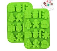 Christmas Moulds, Christmas Silicone Moulds 2PCS 14 Cavities 7 Styles Chocolate with Xmas Tree/Snowman/Santa/Snow/Candy Cane/Gingerbread Man for Baking, Wax Melt