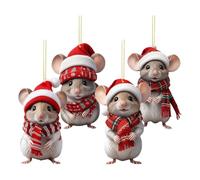 Christmas Mouse Decor, 4 Pieces Christmas Decorations For Mice Trees Home Decors Car Crafts For Tree Winter Party Supplies Decors