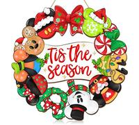 Christmas Mouse Door Sign Decorations, Tis the Season Welcome Wreath for Front Door Hanger Decor, Mouse Shaped Hanging Door Sign，Wooden Ornament for Home Wall Farmhouse Porch Holiday Xmas Tree Party