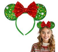 Christmas Mouse Ears Headband, Sequin Minnie Ears Headband Red Bow Headbands for Christmas Hair Accessories, Christmas Ears Bow Hair Hoop for Xmas Costume Party Supplies Y9DZMQFG