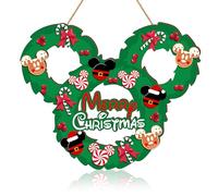 Christmas Mouse Hanger Decoration - Festive Merry Wooden Door Sign with Wreath, Peppermint Mouse-Shaped Front Door Decor for Winter Wall & Christmas Party, Green Holiday Supplies