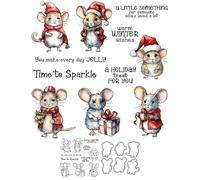 Christmas Mouse Stamps and Die Cuts for Card Making Santa Hat Box Transparent Silicone Clear Stamp and Metal Cutting Dies Sets for DIY Scrapbooking Paper Crafting Seals Decorative Supplies
