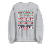 Christmas Movie Jumper Now I Have A Machine Gun Ho Ho Ho, Funny Die Hard Style Xmas Unisex Sweatshirt Heather Grey