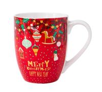Christmas Mug 360ml Festive Ceramic Tea & Coffee Cup with Santa, Elves, Snow Scene & Holiday Ornaments for Hot Chocolate (H 11cm x W 5.5cm) Assorted Merry Christmas Designs (Hanging Ornaments)