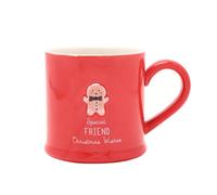 Christmas Mug Friend Love Life Embossed Ceramic Gingerbread Red Gift Boxed 300Ml