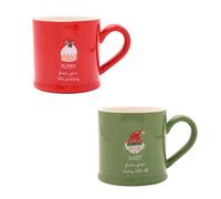 Christmas Mug Set Mummy Daddy Ceramic 300Ml Embossed Elf And Pudding Gift Cups