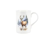 Christmas Mug - Watercolour Scene Reindeer - Bone China Mug Coffee/Tea Present