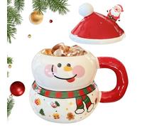 Christmas Mugs, 500ml Christmas Coffee Mug, Snowman-Shaped Ceramic Teacup, with Soft Ceramic Lid Made of Material in The Same Colour, Suitable as a Holiday Present for Relatives, Friends
