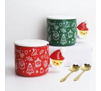 Christmas Mugs - Ceramic Coffee Mugs with Spoons Set,13 oz Coffee Cups with Handle, Latte Mug, Big Mug for Women, Men, Microwave Safe,Unique Reactive Glaze, Gift