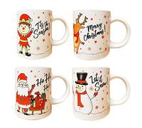 Christmas Mugs Set of 4 Festive Party Xmas Mugs Home Kitchen Tea Coffee Cup | Christmas Tableware Xmas Decorations Mug Set Office Tea Cups Ceramic Mugs Festive Mugs Winter Novelty Santa Reindeer Gift