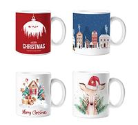 Christmas Mugs Set of 4 Xmas Coffee Festive Secret Santa Gifts for Adults Home Kitchen Cups Christmas Tableware Xmas Decorations Mug Set Office Tea Cups Ceramic Winter Design