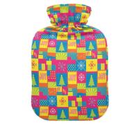 Christmas Multicolor Joy Snowflakes Trees Hot Water Bottle with Soft Cover, 1L Warm Water Bottle for Bed for Hand Feet Warmer