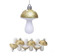 Christmas Mushroom Ornaments 6-Piece Set 3D Tree Shape Red Polka Glitter Lightweight Plastic Decoration 5-7cm for Tree Wreath Tabletop Holiday Home(Gold)