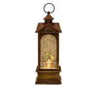 Christmas Music Box Lantern Vintage Design Plays Seasonal Melodies Emits Warm Light Night Light Ornament Brown Plastic 10.2x10.5x23.5CM Home Décor Holiday Gathering Bedroom(D)