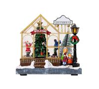 Christmas Musical Light Up Village House Resin Ornament With LED Light Rotating Tree Figurines Holiday Table Decoration