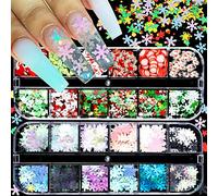 Christmas Nail Art Glitter, 24 Grids Holographic Snowflake Nail Sequins Flakes Xmas Tree Snowmen Santa Claus Stars Christmas Nail Design Winter Nail Sticker Decals Manicure DIY Christmas Decorations
