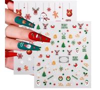 Christmas Nail Art Stickers, 8pcs Christmas Nail Stickers Set with Colourful Holiday Patterns Including Snowflakes, Snowman, Stars & Gingerbread, Self-Adhesive Nail Stickers for Festive Nails