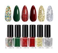 Christmas Nail Polish | 6-Color Long Lasting Beauty Supplies | Sparkly Nail Polish | for Holiday Festival Manicure Salon Home Travel Wedding Bridal Spa Grooming Party Summer