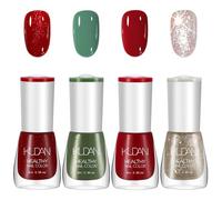 Christmas Nail Polish Set, 4PC Quick Dry Nail Polish Nail Varnish, Green Red Glitter Nail Varnish Set, Long Lasting Non-Toxic Water Based Nail Varnish No Need Cure