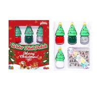 Christmas Nail Polish Sets - Kids Nail Varnish Set with 4 Color (Red Green White Silver ) and 3 DIY Nail Stickers - Peel off Nail Polish, Quick Dry Girls Nail Polish Set