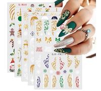 Christmas Nail Stickers, 9 Sheets Self-Adhesive Nail Decal Colorful Hand Drawn Nail Art Decoration Design Supplies