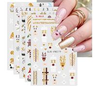 Christmas Nail Stickers, 9 Sheets Self-Adhesive Nail Decal Hand Drawn Deer Nail Art Decoration Design Supplies NAS038