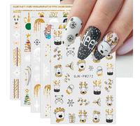 Christmas Nail Stickers, 9 Sheets Self-Adhesive Nail Decal Hand Drawn Deer Nail Art Decoration Design Supplies