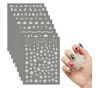 Christmas Nail Stickers, 9 Sheets White Christmas Nail Art Stickers with Snowflakes, Reindeer, Stars & Gingerbread Designs, Easy to Use Nail Art Stickers for Holiday Manicure Decoration