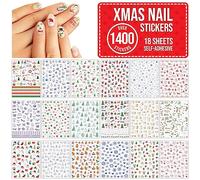 Christmas Nail Stickers Over 1400 for Children, Kids, Adults - 18 Sheets Self Adhesive Xmas Nail Art Decal Decoration Accessories - Gold, Silver Foil, Snowflake, Reindeer, Santa