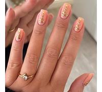 Christmas Nails Glossy Full Covers Press on Short Square Stick on Manicure for Parties and Everyday Wear French Tip Press on